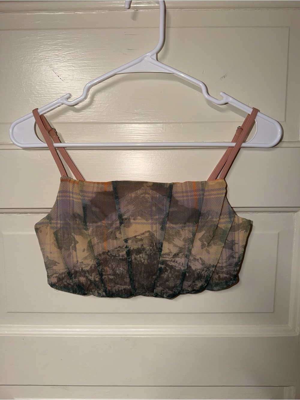 Urban Outfitters Abstract Print Cropped Tank Top in Mauve and Olive - Size Small
